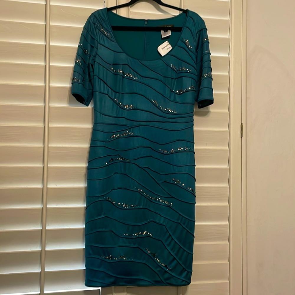 Tadashi Shoji Teal Beaded Midi Dress